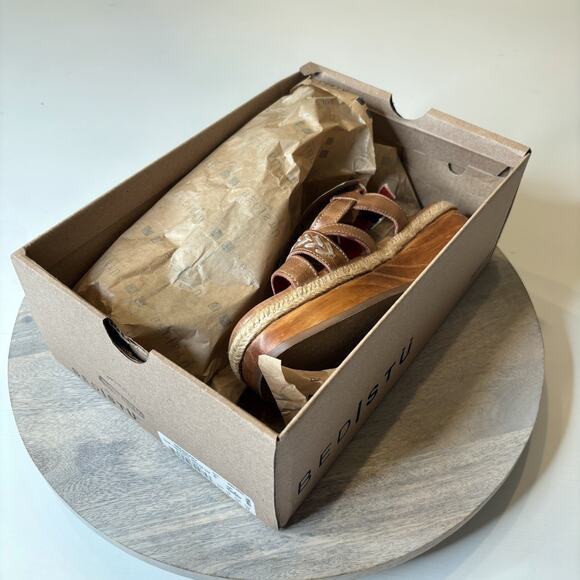 Bed Stu Necessary Wedge Sandals Tan Rustic Nectar Lux Leather Women’s Size 6 - Picture 12 of 12